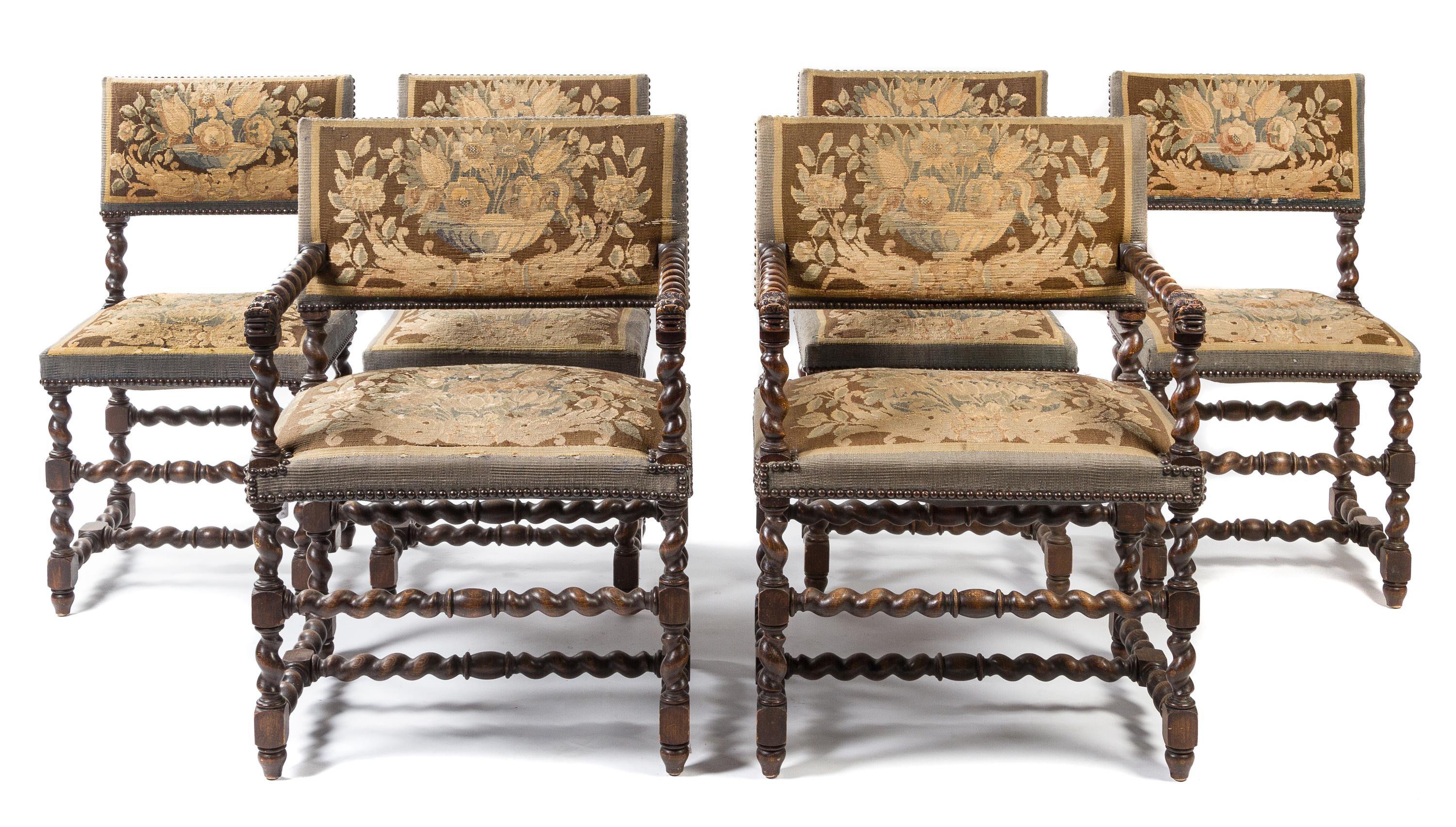 A Set of Six French Baroque Style Walnut Dining Chairs Height 35 3/4 inches. — 19TH CENTURY