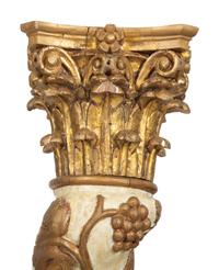 A Pair of Italian Carved, Painted and Parcel Gilt Columms