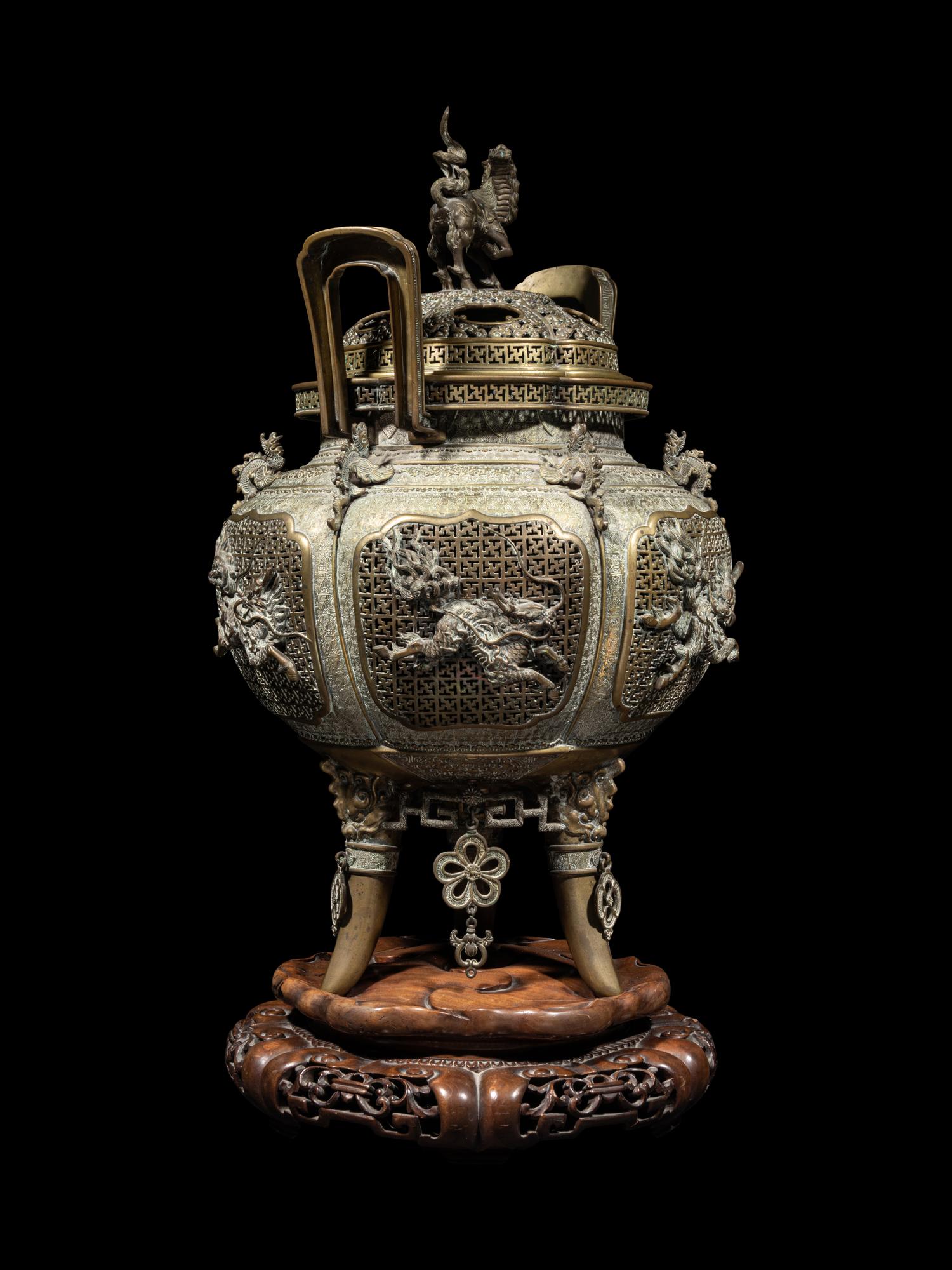 A Fine and Large Brass Covered Incense Burner