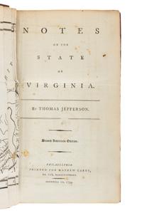 JEFFERSON, Thomas (1743-1826). Notes on the State of Virginia. Philadelphia: Matthew Carey, 1794.