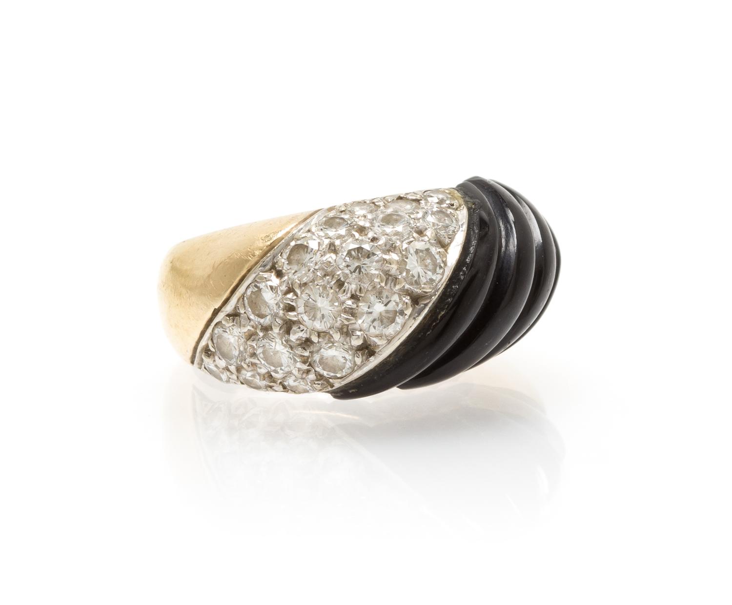 A Yellow Gold, Onyx and Diamond Ring, 5.30 dwts.
