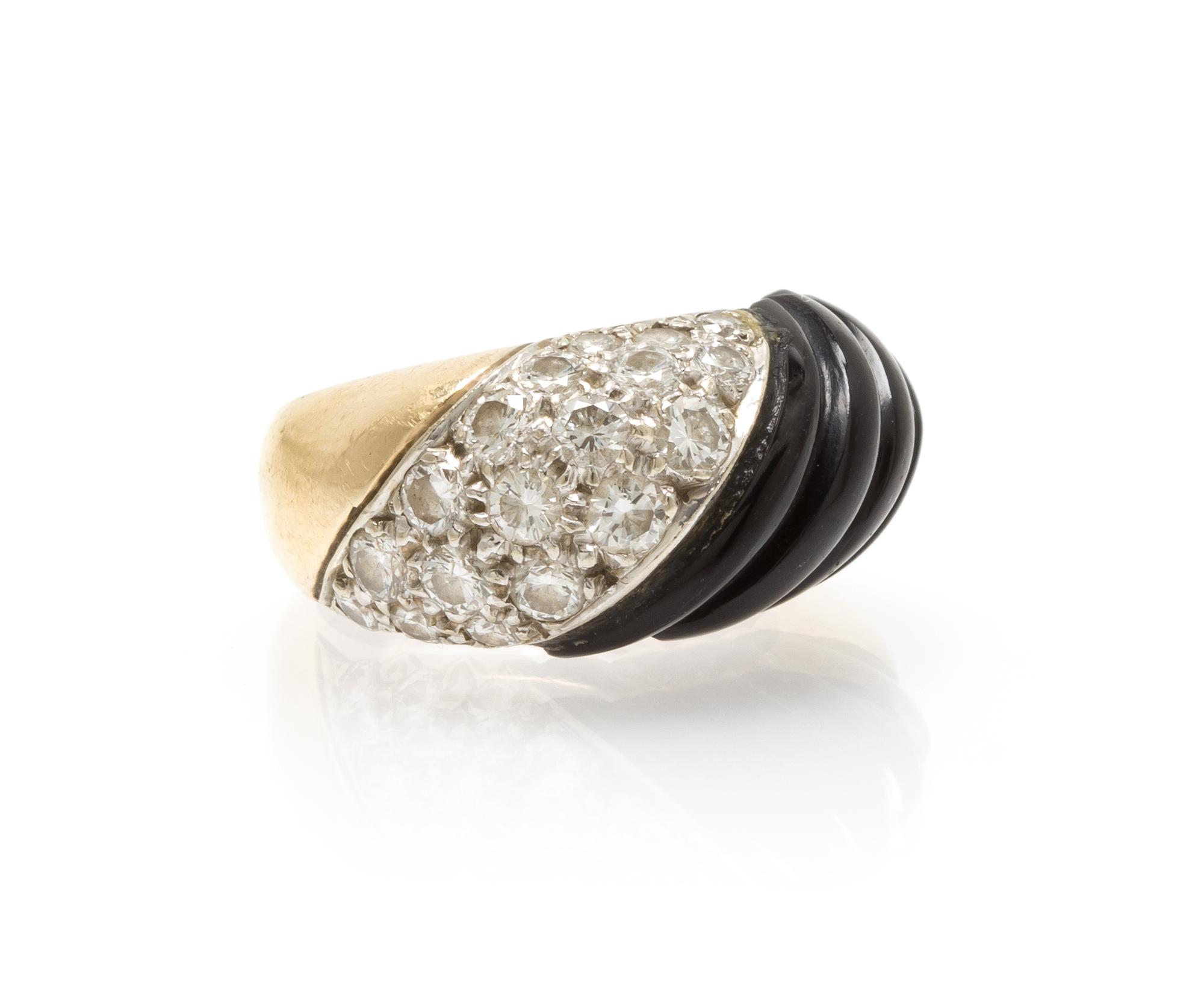 A Yellow Gold, Onyx and Diamond Ring, 5.30 dwts.