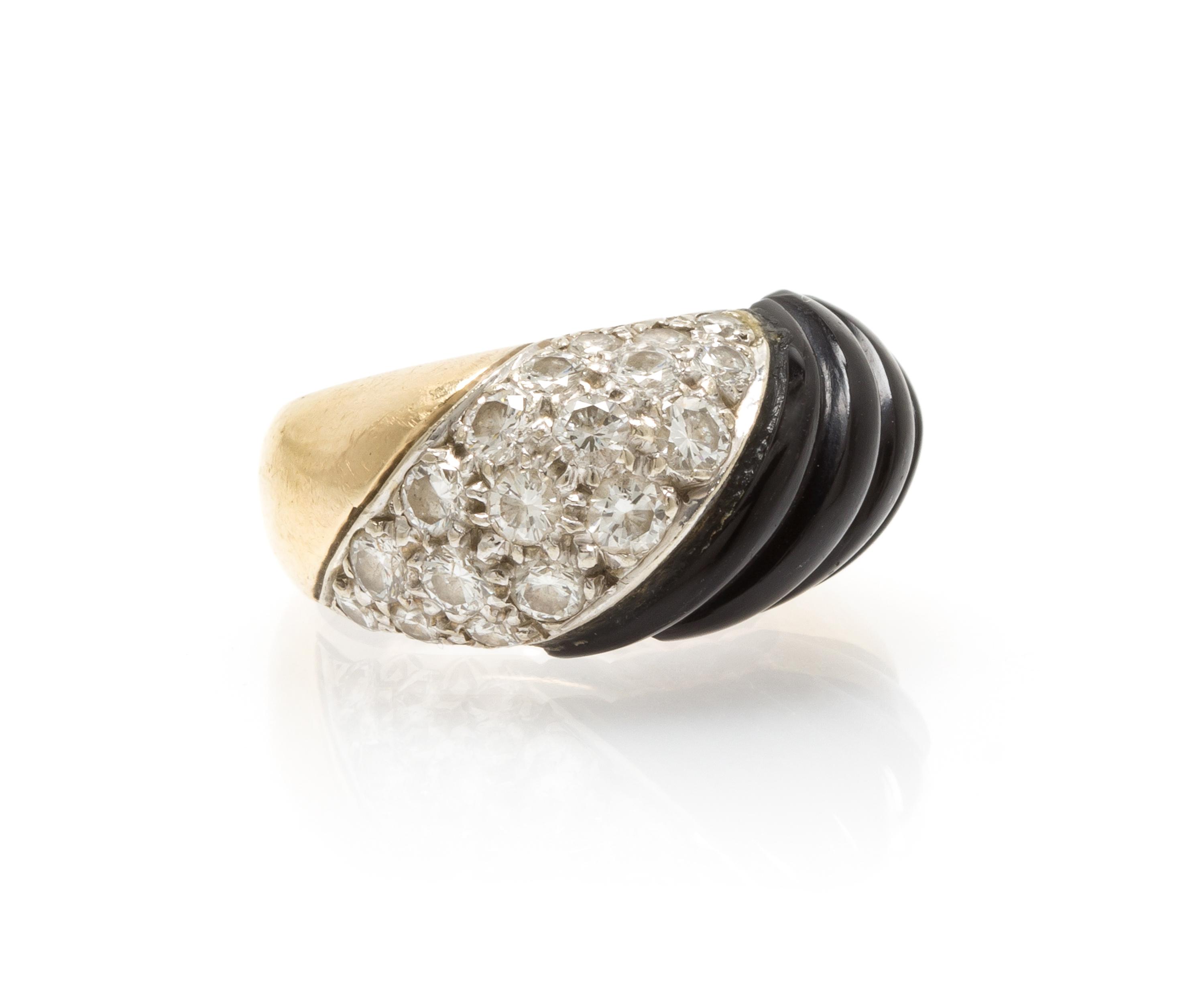 A Yellow Gold, Onyx and Diamond Ring, 5.30 dwts.