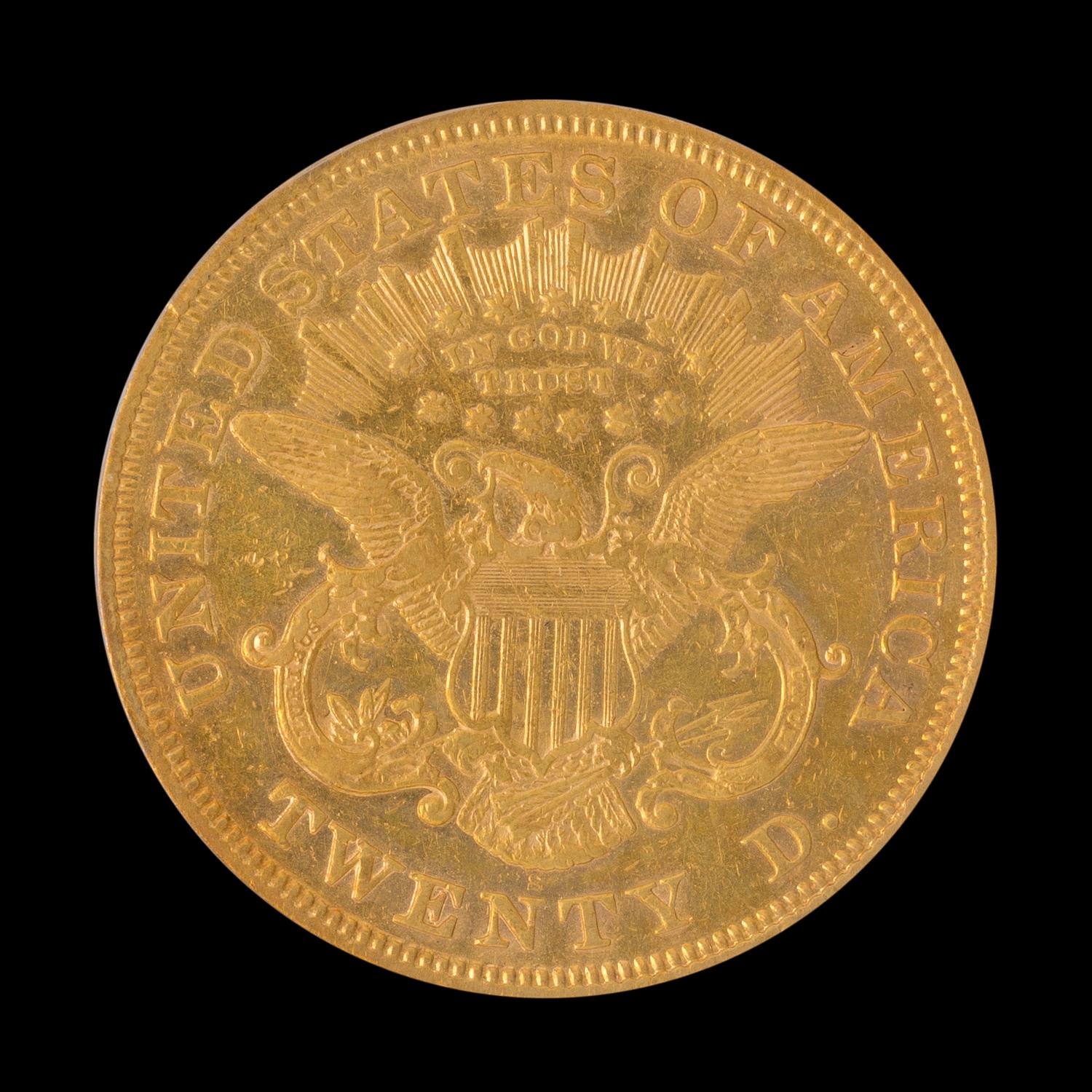 A United States 1869-S Liberty Head $20 Gold Coin