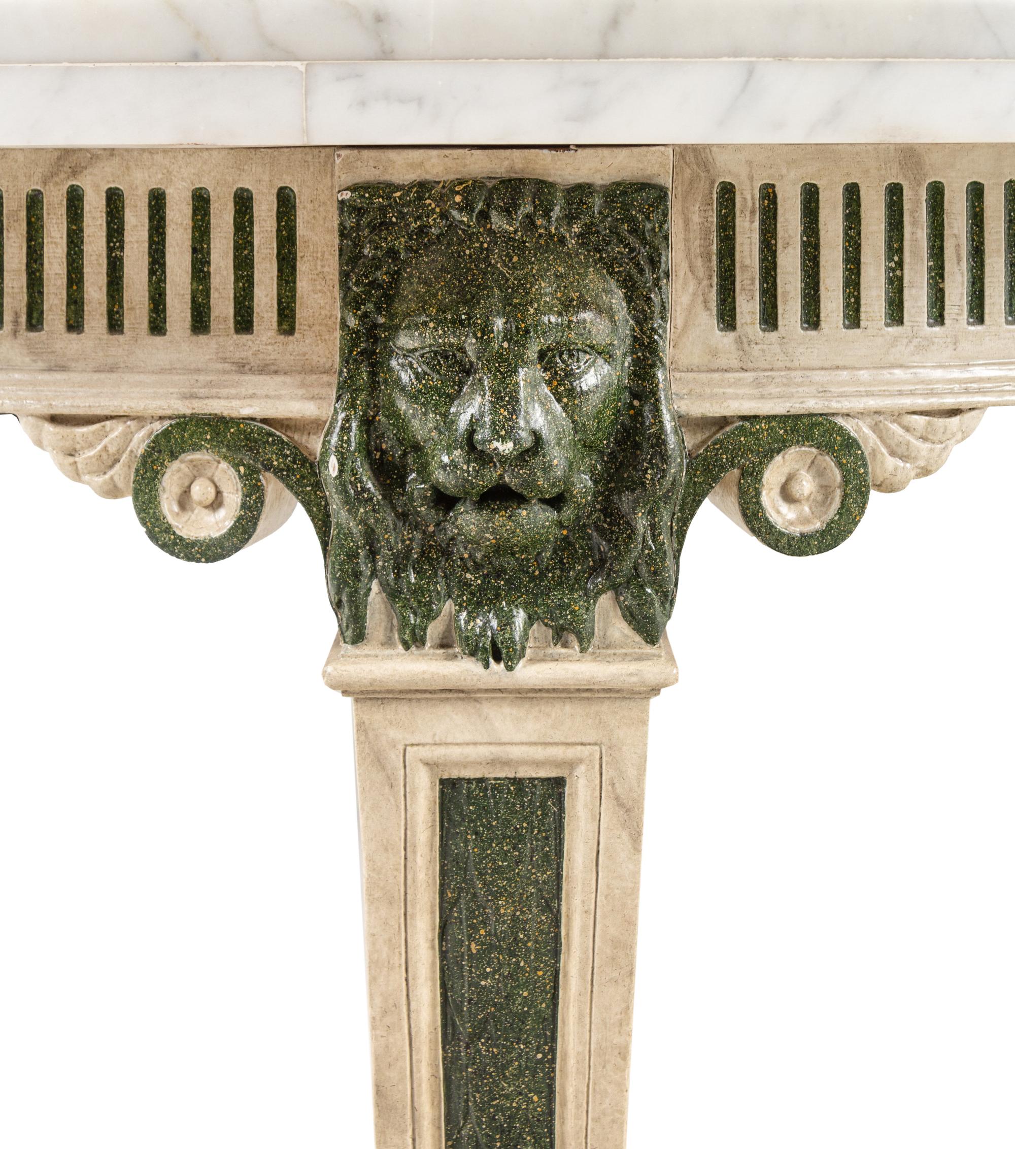 A Neoclassical Green and White-Painted Scagliola and Marble-Top Table