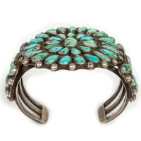 Navajo or Zuni Silver and Turquoise Cluster Cuff Bracelet