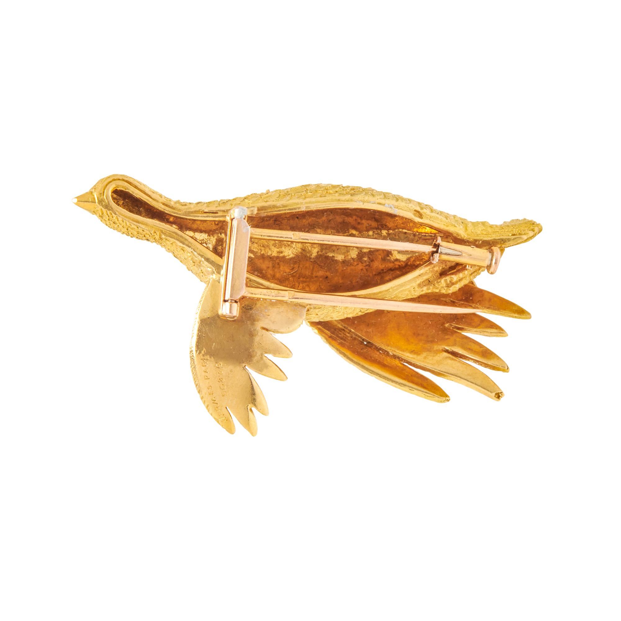 HERMÈS, YELLOW GOLD GROUSE BROOCH