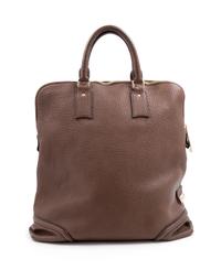 A Burberry Dark Brown Textured Leather Travel Bag, 17" H x 16" W x 6" D; Handle drop: 5".