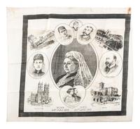 [ROYALTY]. Poster and textiles celebrating Queen Victoria and her son, Edward VII, comprising:
