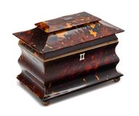 An English Silver-Inlaid Tortoise Shell Tea Caddy Height 6 x width 8 inches. — 19TH CENTURY