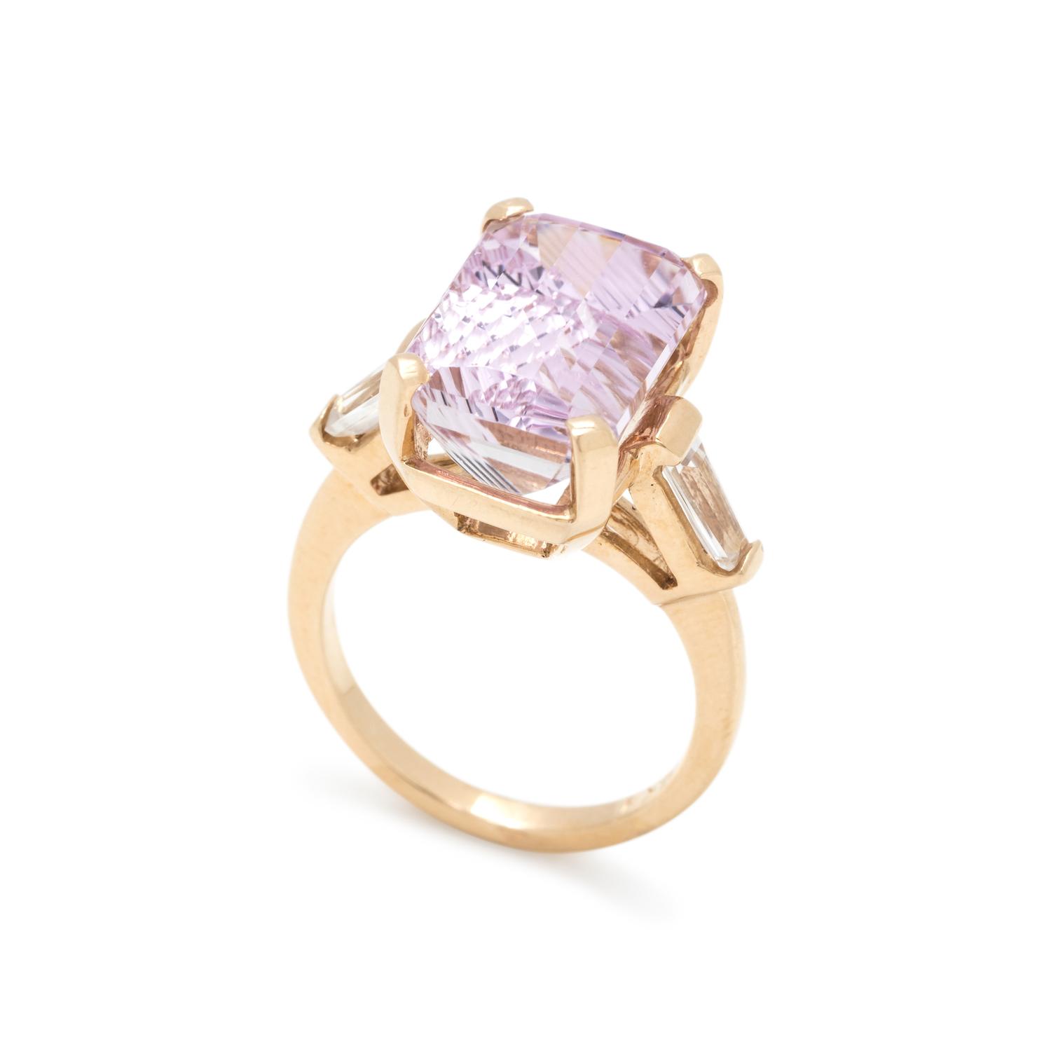 KUNZITE AND DIAMOND SIMULANT RING