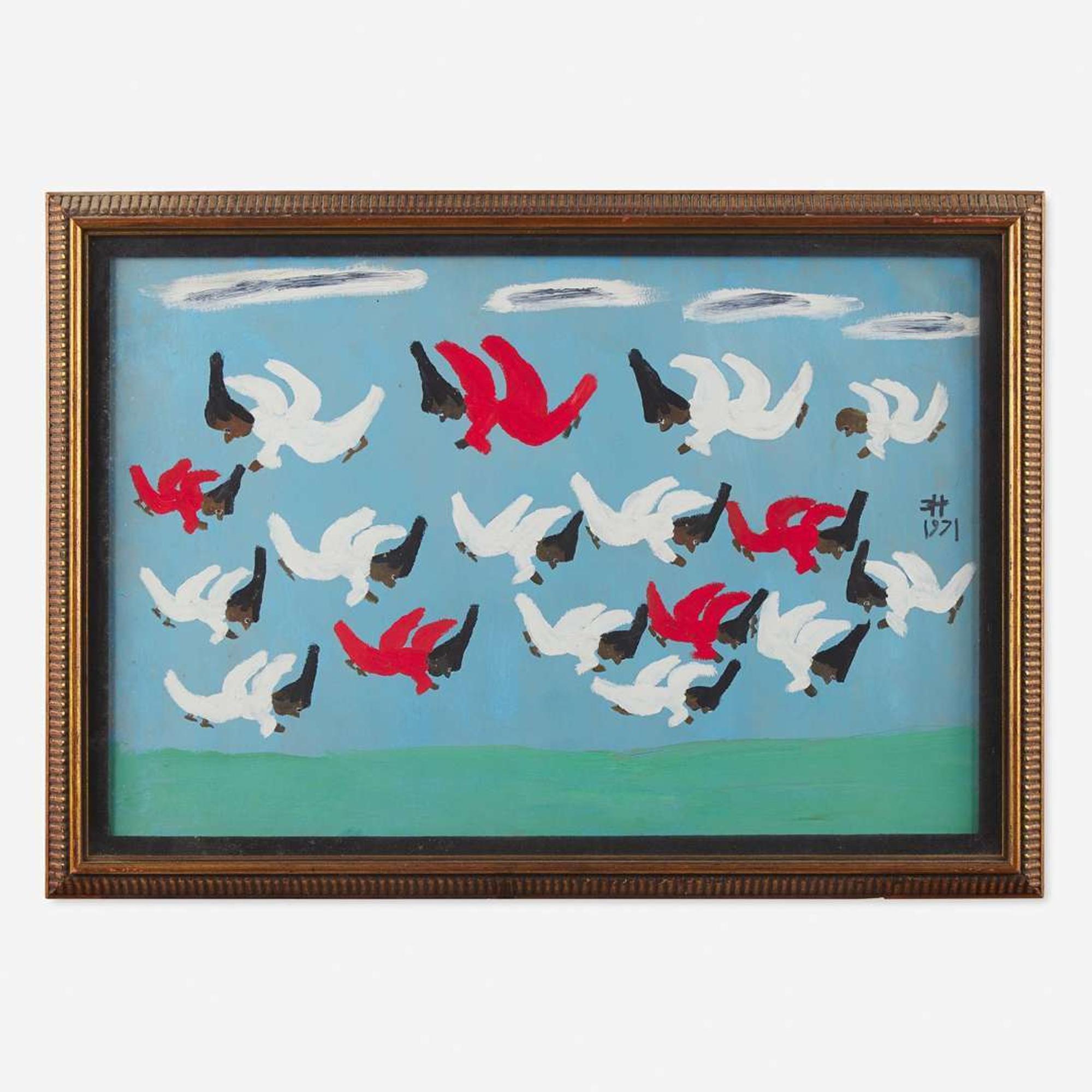 Clementine Hunter (c. 1886-1988) Good Angels and Bad Angels, dated "1971"