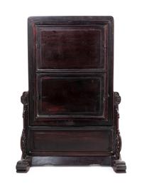 A Famille Rose Porcelain Inset Hongmu Table Screen