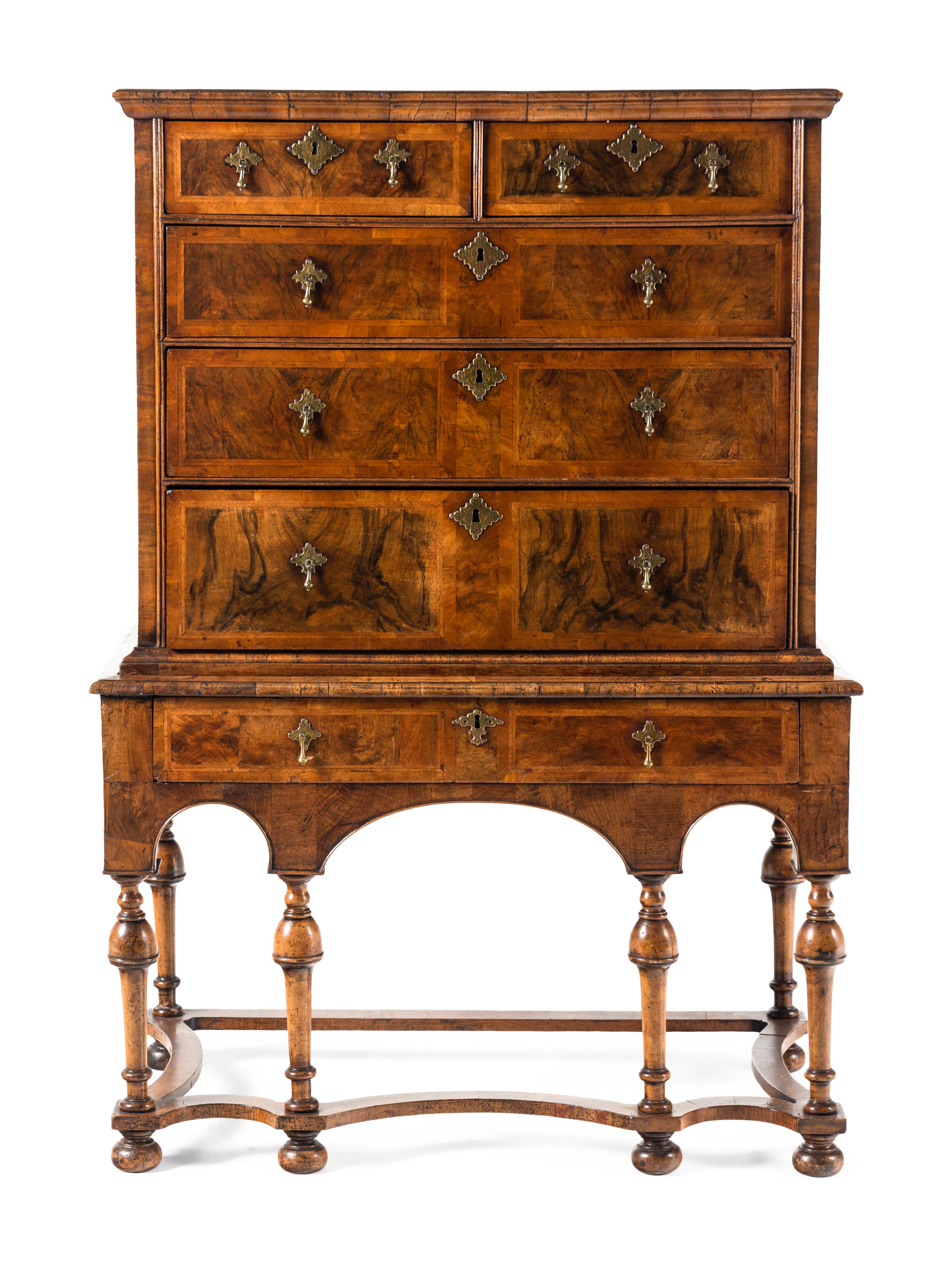 A William and Mary Walnut Chest on Stand