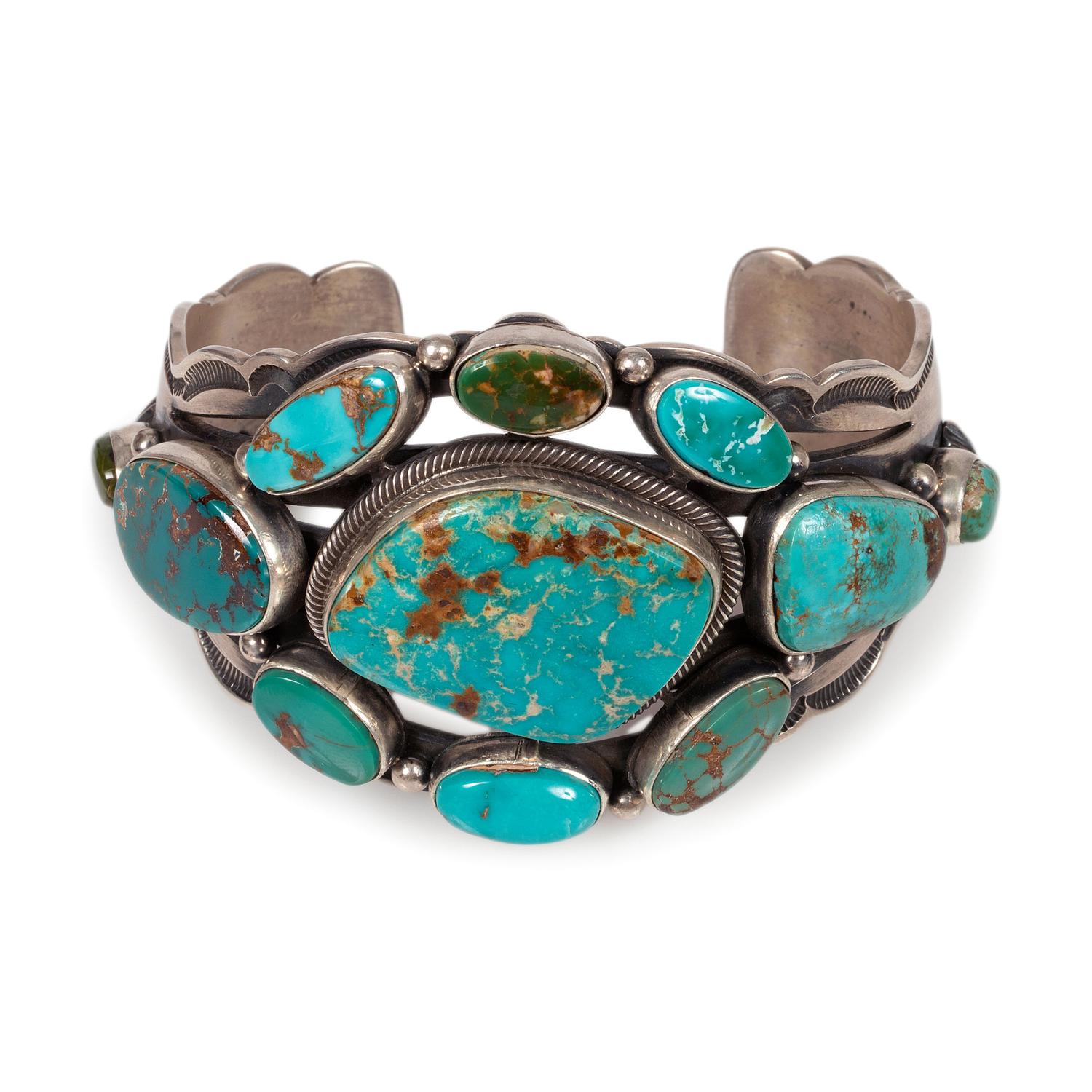 Sterling Silver and Turquoise Cluster Cuff Bracelet