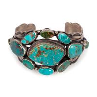 Sterling Silver and Turquoise Cluster Cuff Bracelet