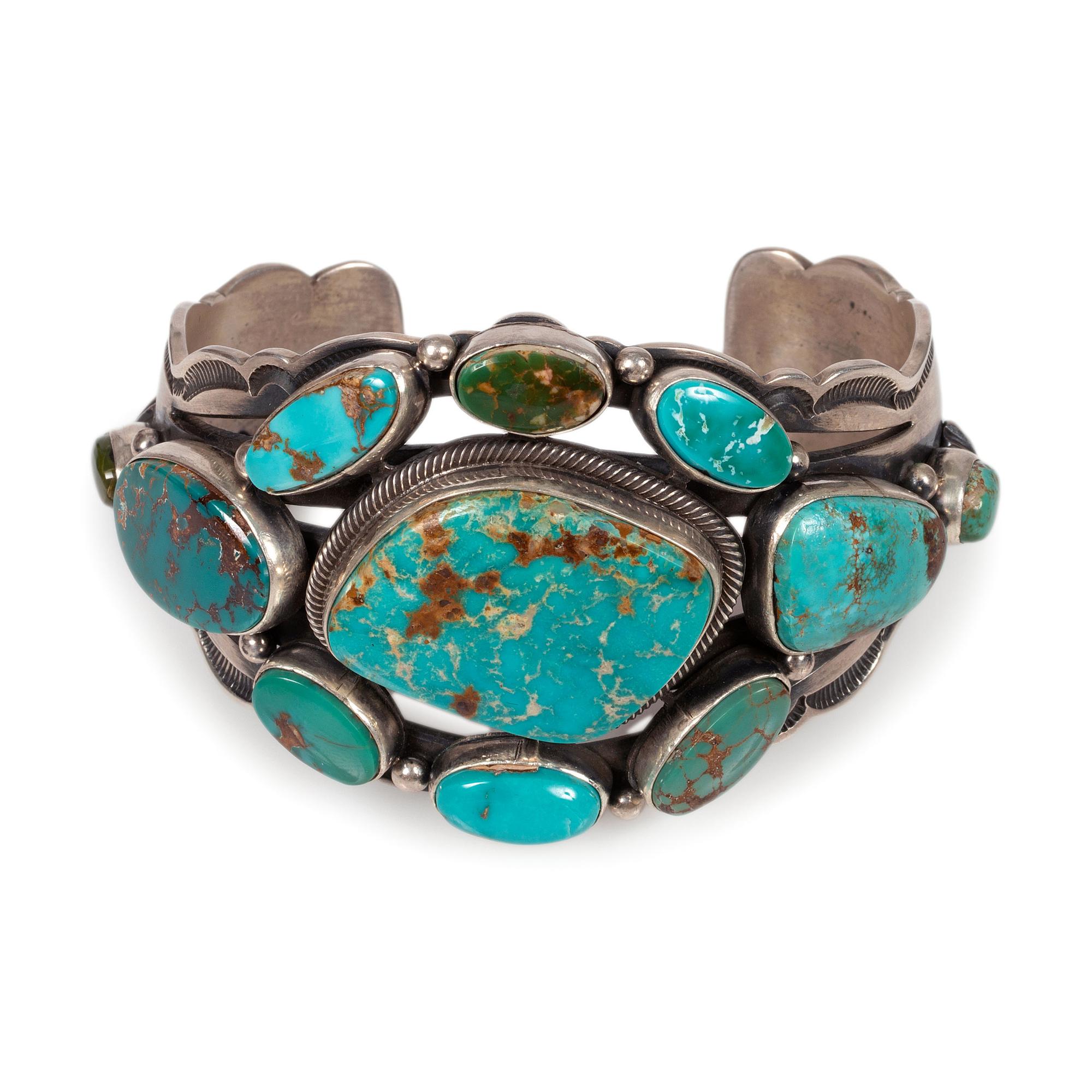 Sterling Silver and Turquoise Cluster Cuff Bracelet