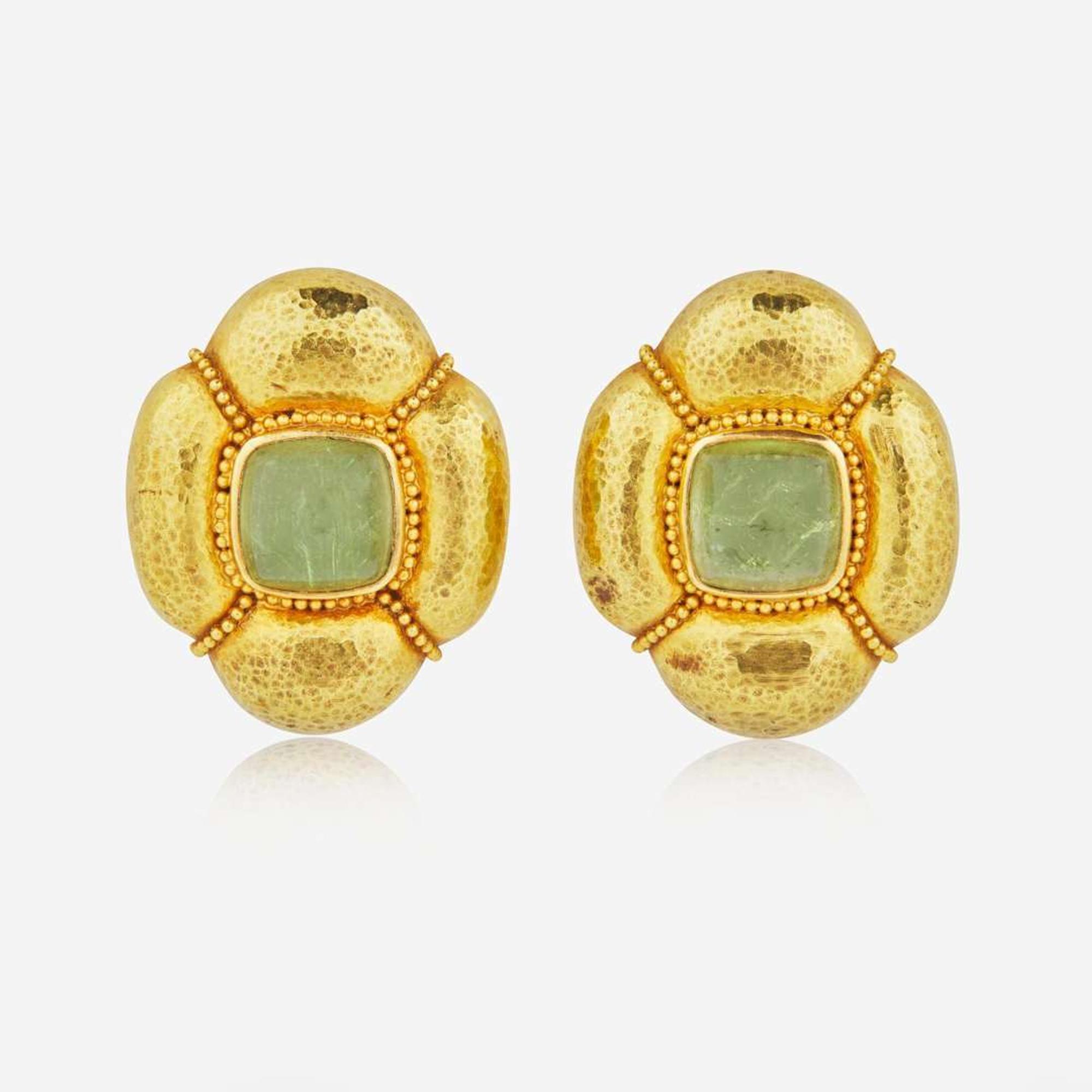 A Pair of 18K Yellow Gold and Gemstone Ear Clips by Ilias Lalounis