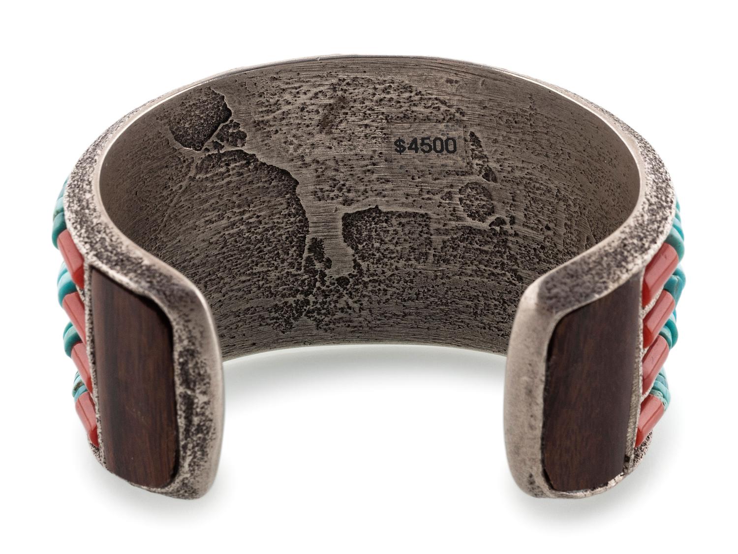 Tufa Cast Silver Cuff Bracelet, with Rolled Turquoise and Spiny Oyster Accents