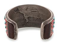 Tufa Cast Silver Cuff Bracelet, with Rolled Turquoise and Spiny Oyster Accents