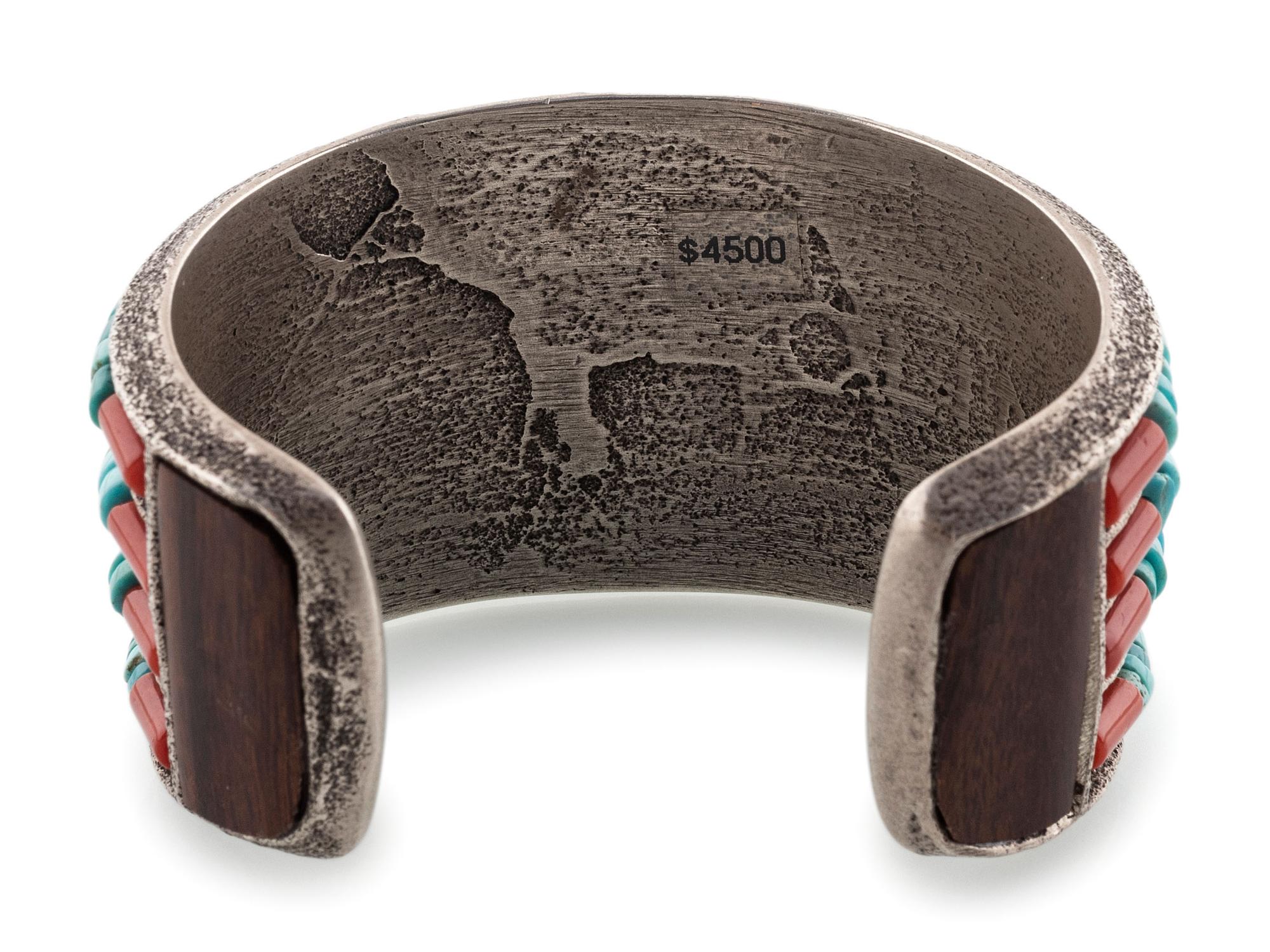 Tufa Cast Silver Cuff Bracelet, with Rolled Turquoise and Spiny Oyster Accents