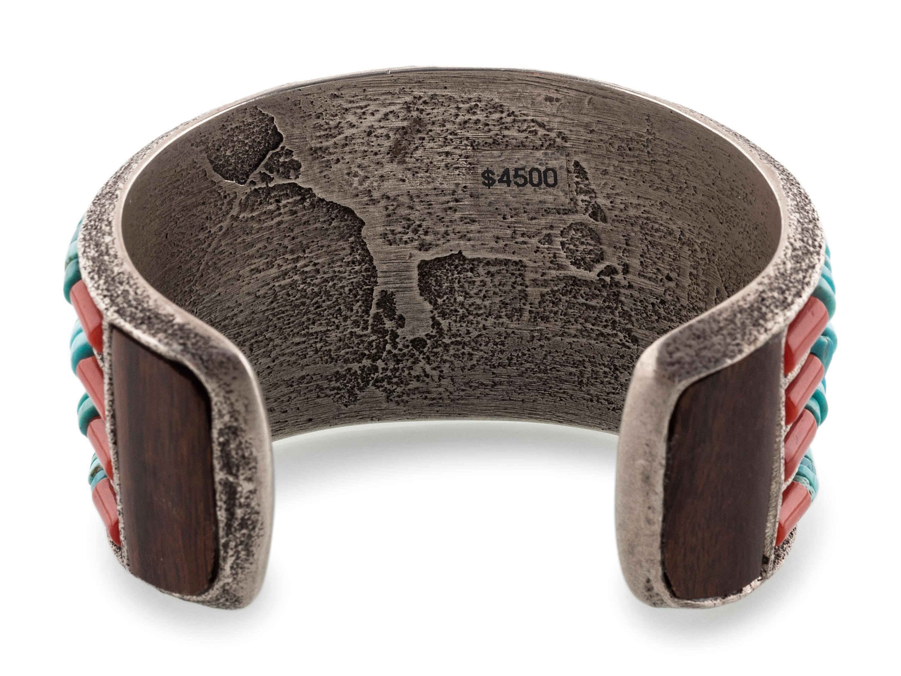 Tufa Cast Silver Cuff Bracelet, with Rolled Turquoise and Spiny Oyster Accents