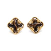 YELLOW GOLD AND TIGER'S EYE EARCLIPS