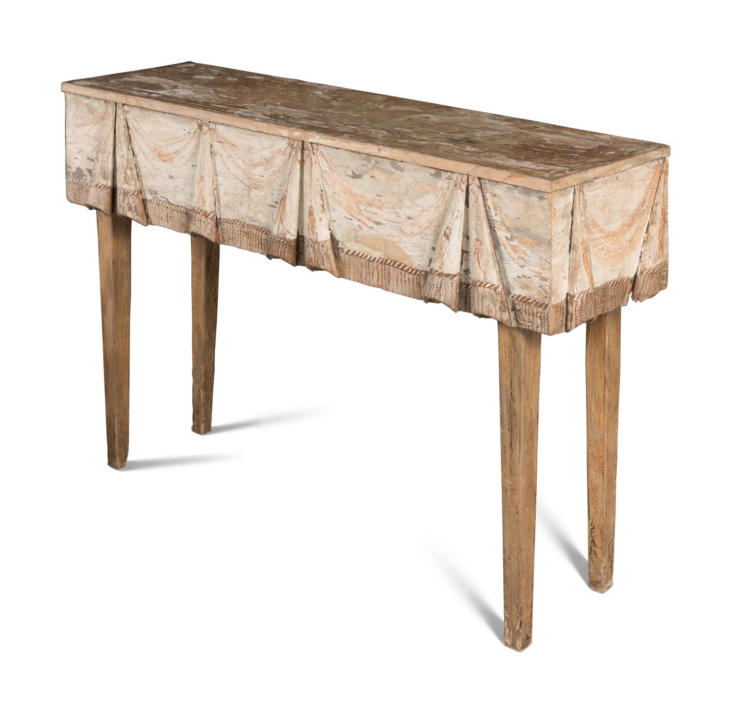 A Pair of Continental Trompe l'Oeil-Carved and Painted Console Tables