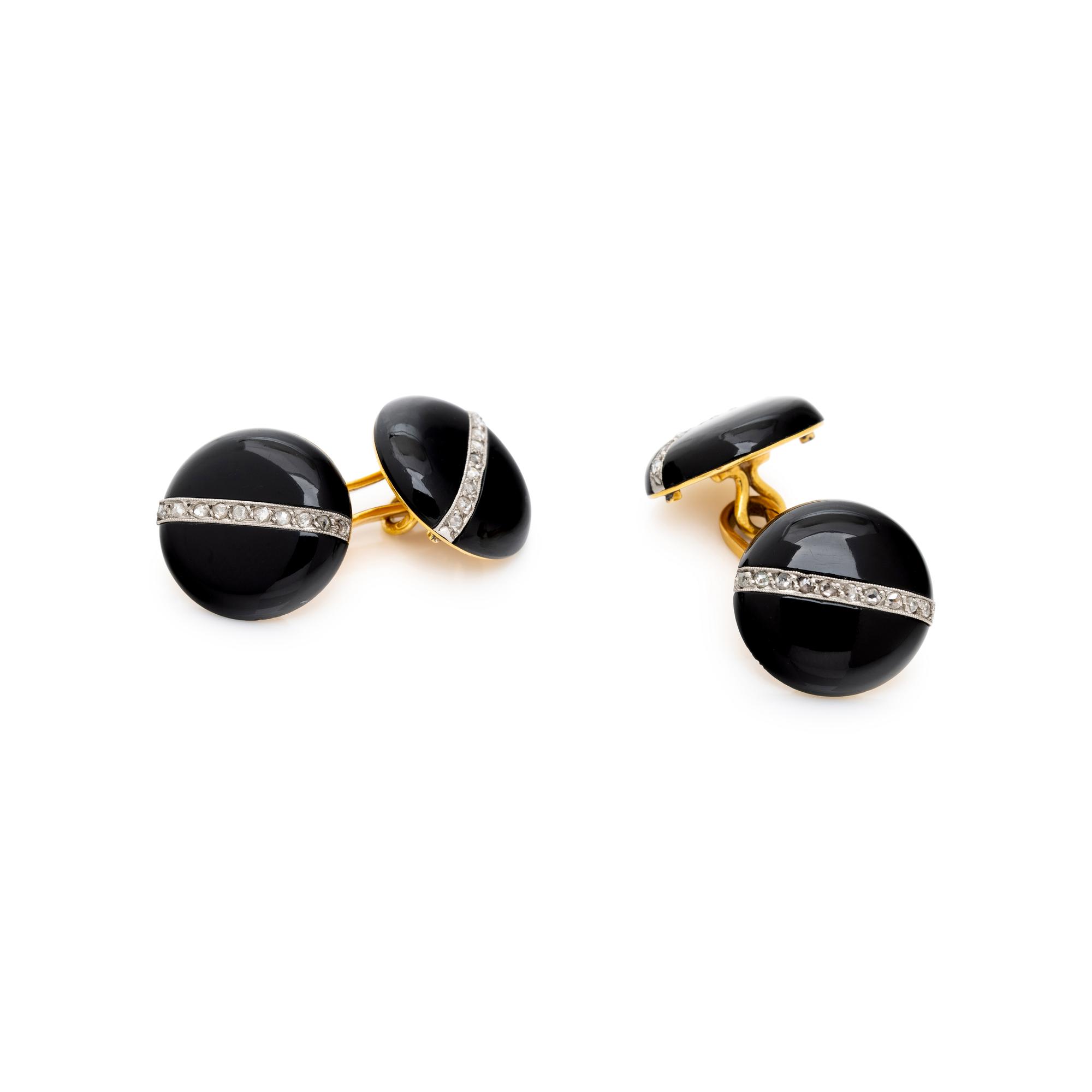 LACLOCHE FRÈRES, BLACK ONYX AND DIAMOND CUFFLINKS