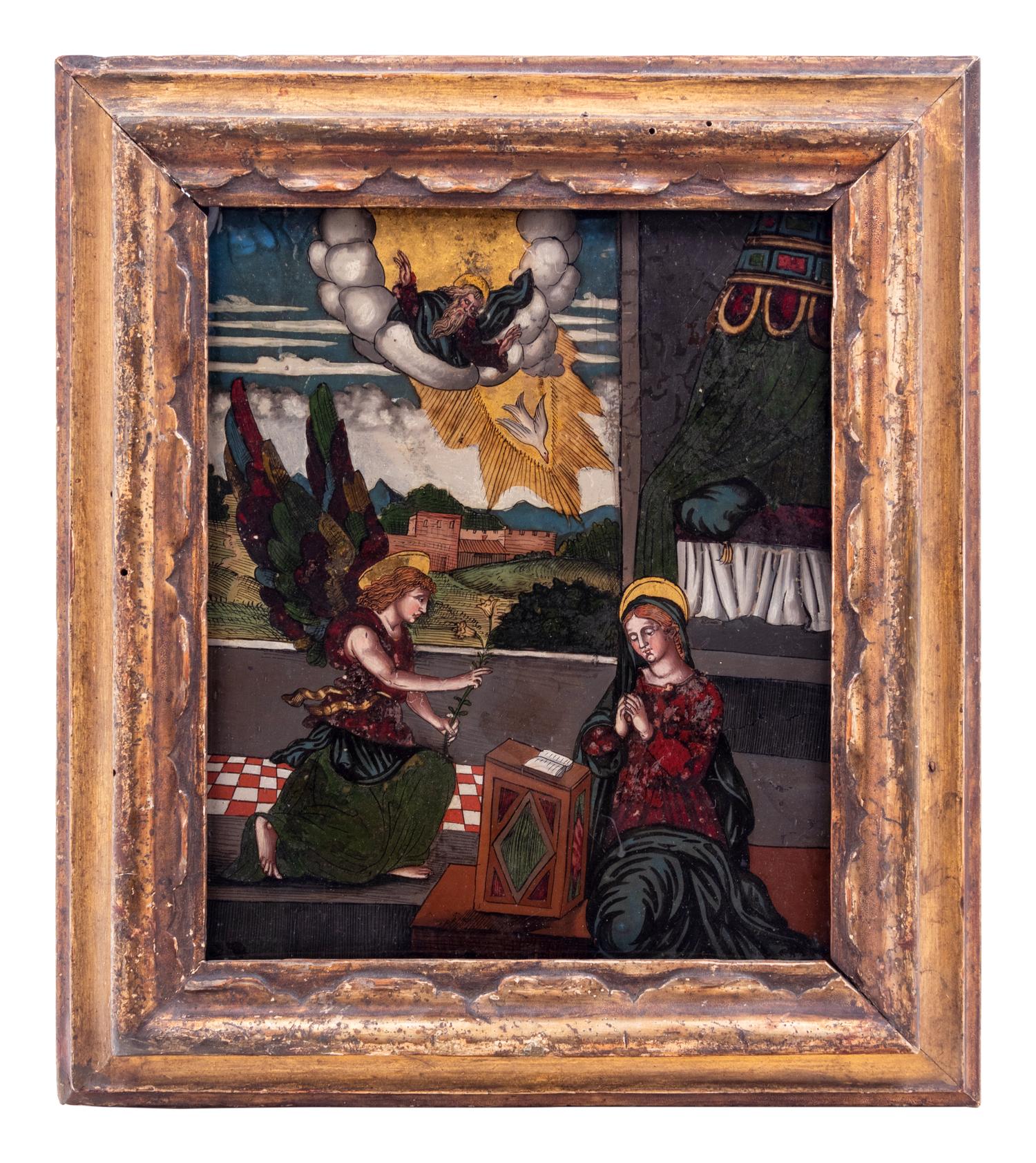 A Continental Reverse Painting on Glass