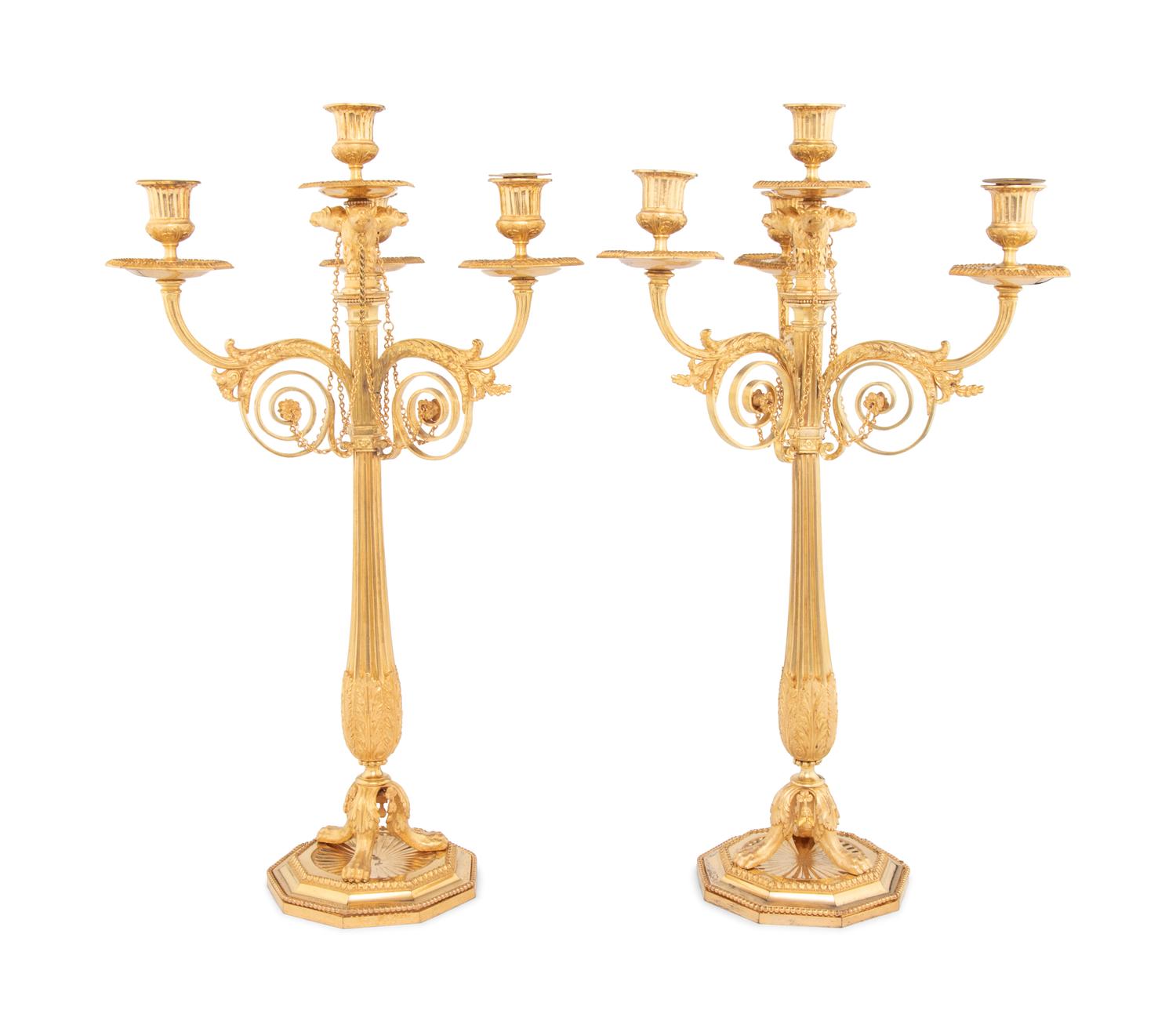 A Pair of George III Gilt Bronze Four-Light Candelabra