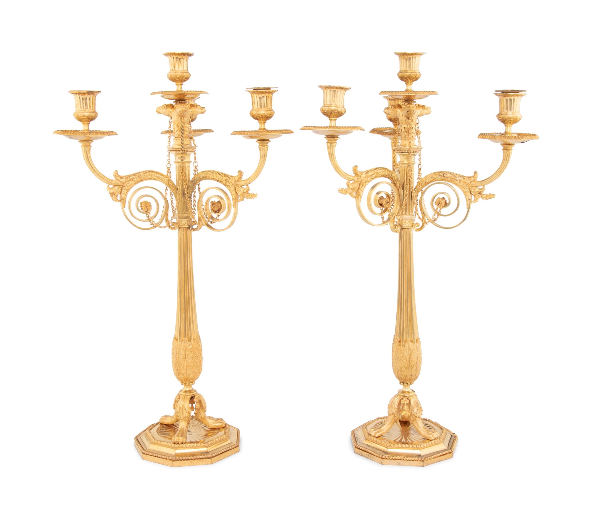 A Pair of George III Gilt Bronze Four-Light Candelabra
