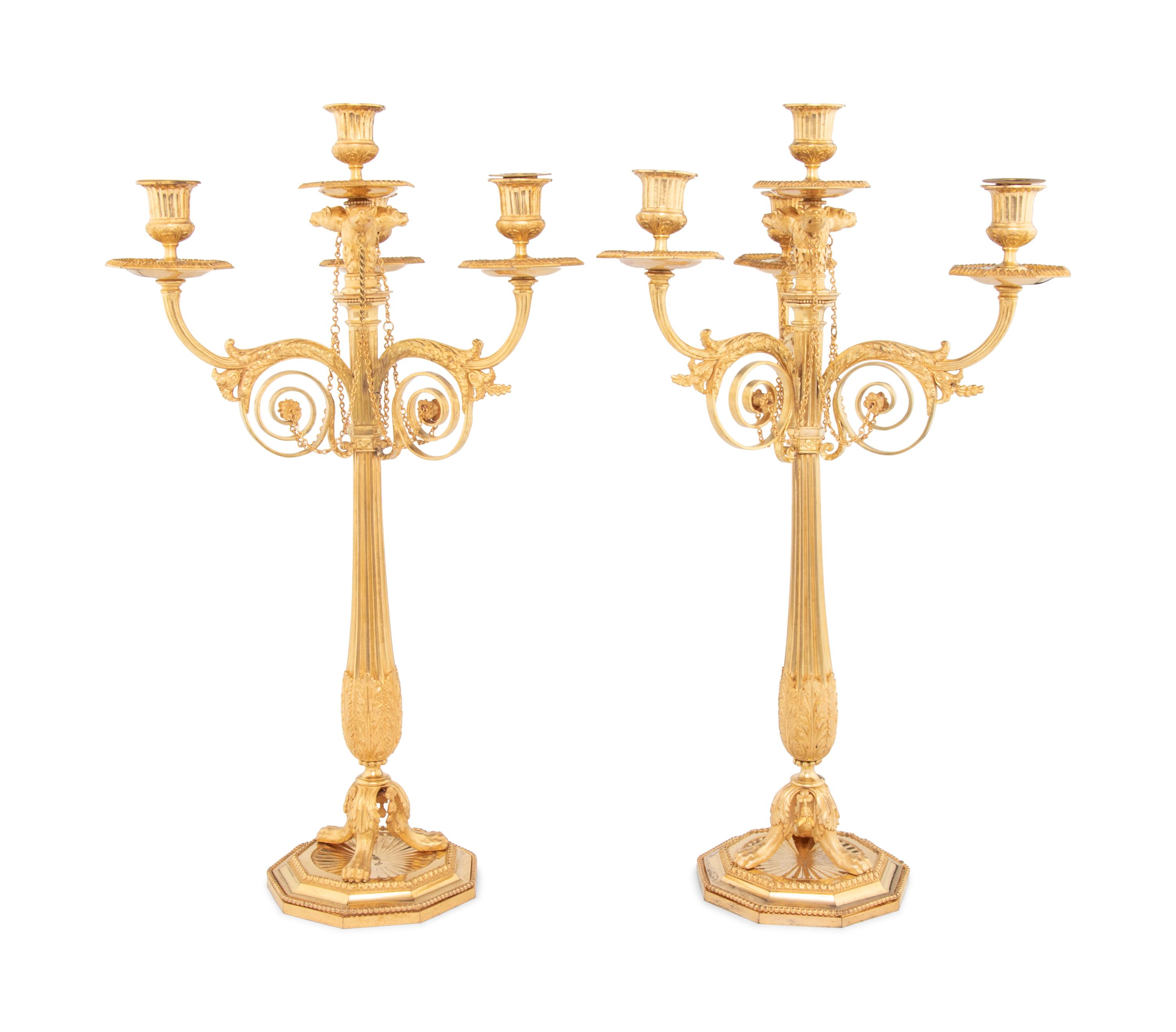 A Pair of George III Gilt Bronze Four-Light Candelabra