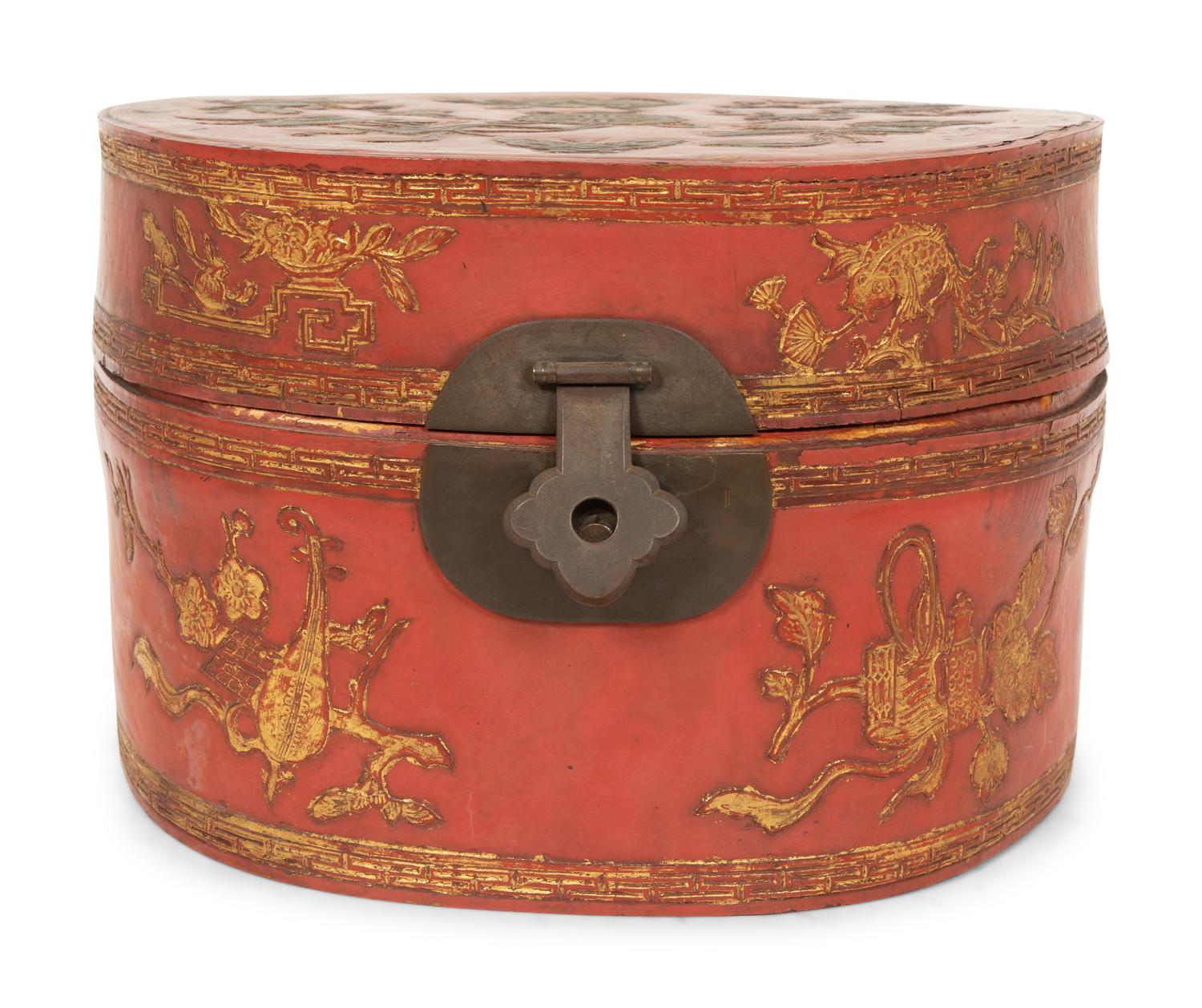 A Chinese Red and Gilt Lacquer Hat Box