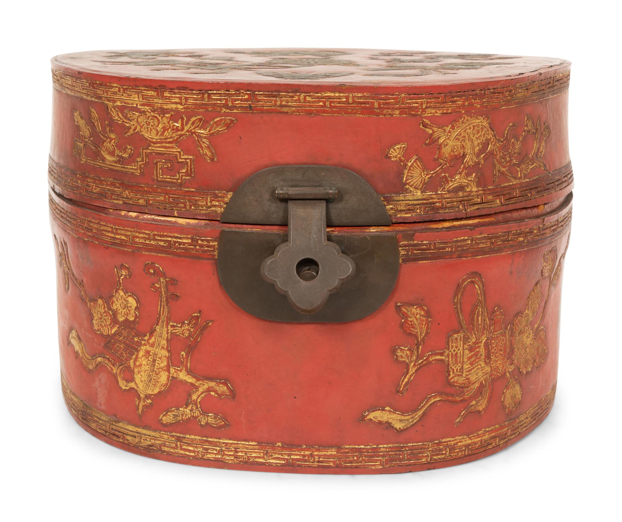 A Chinese Red and Gilt Lacquer Hat Box