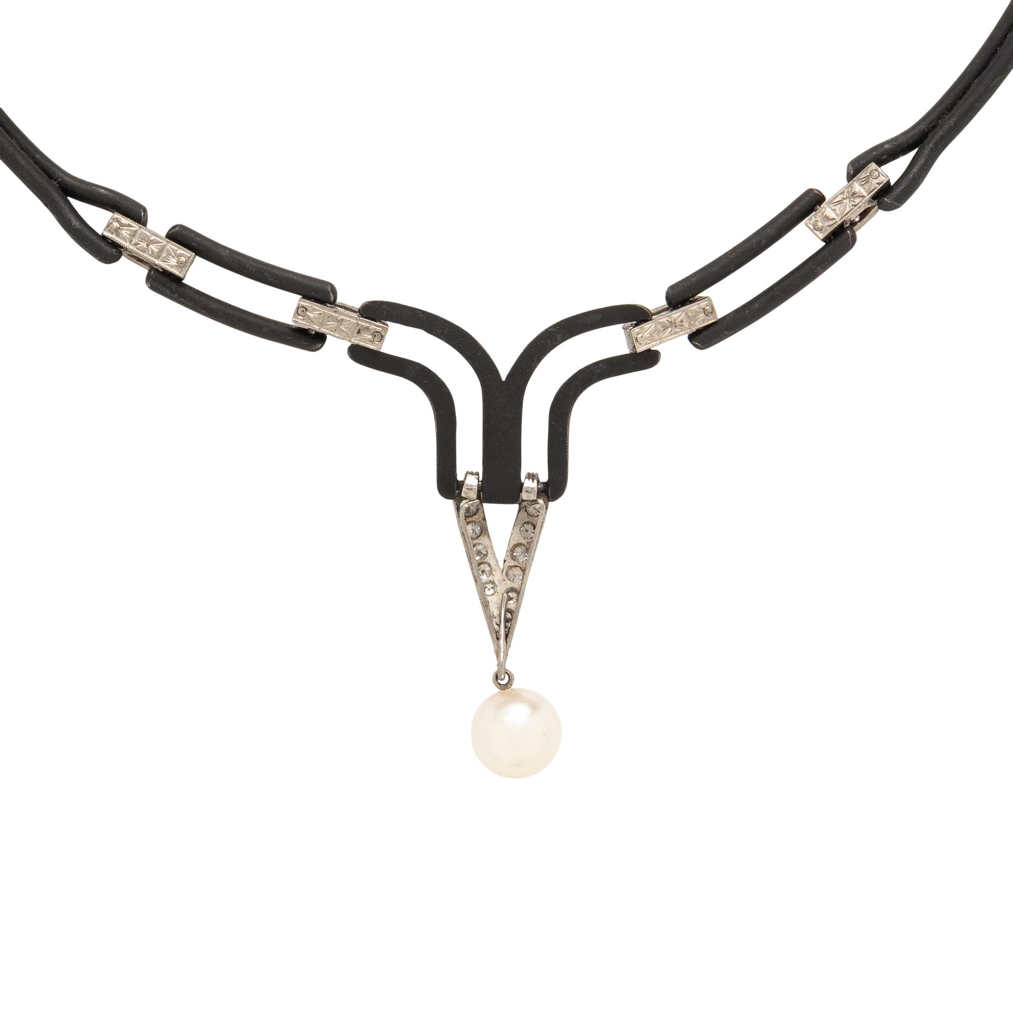 Marsh & Co, Blackened Steel, Cultured Pearl, and Diamond Necklace
