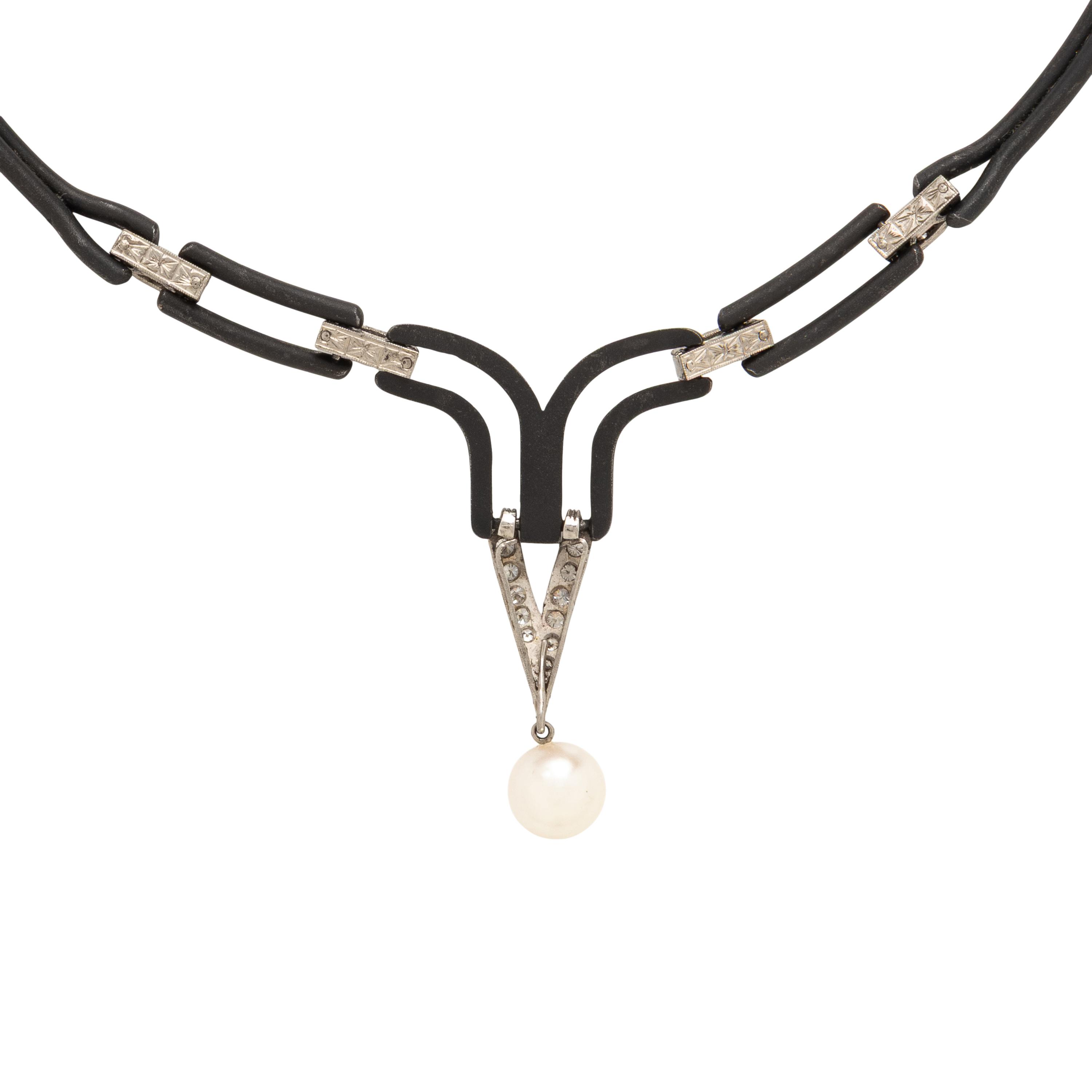 Marsh & Co, Blackened Steel, Cultured Pearl, and Diamond Necklace