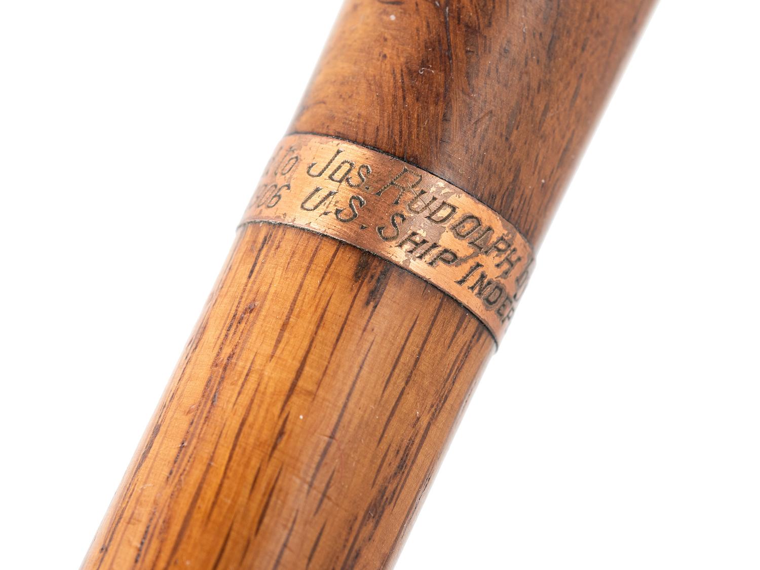 [MILITARIA - NAVY]. Walking stick presented to Joseph Rudolph by Captain Giles B. Harber.