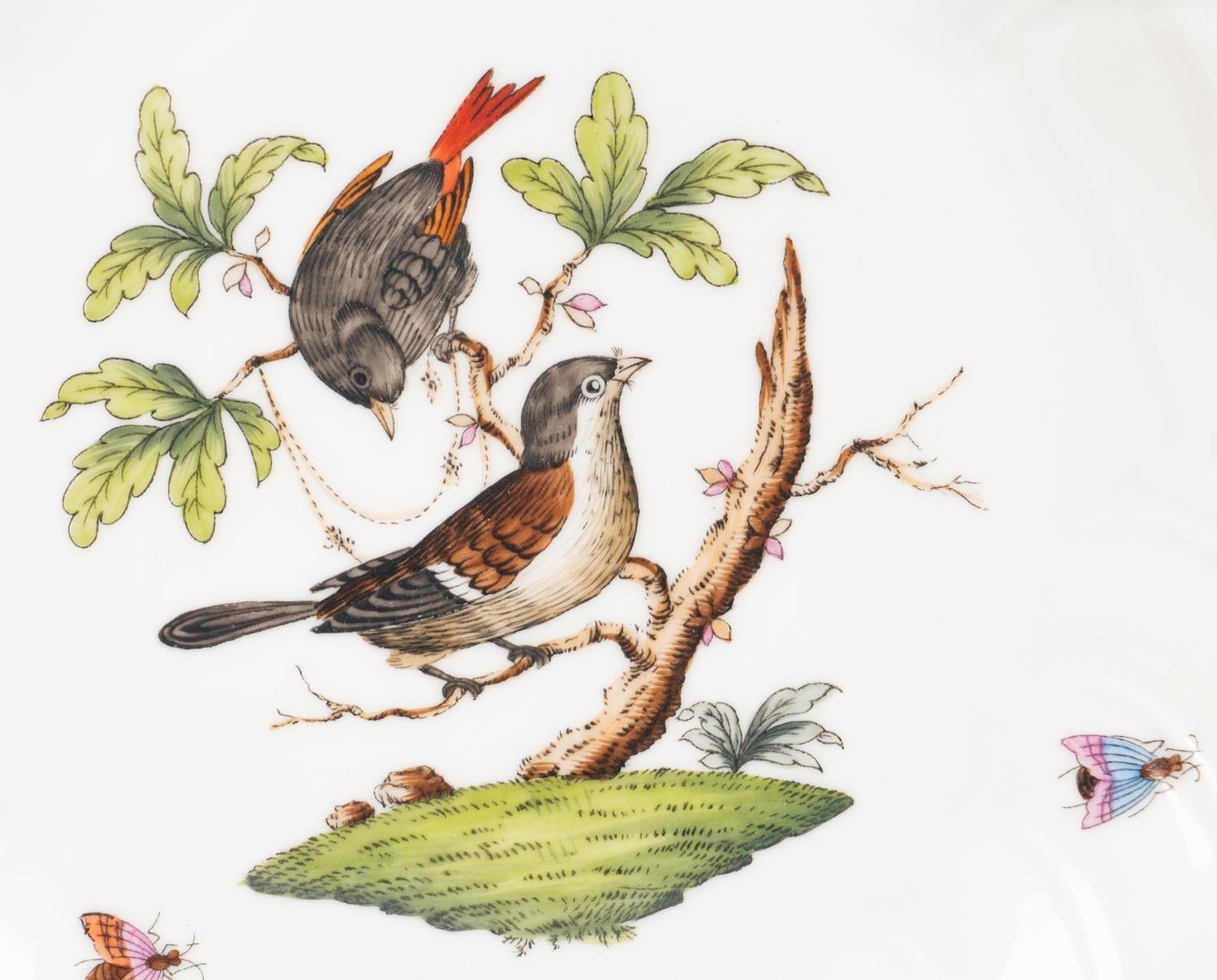 A Set of Twelve Herend Rothschild Bird Porcelain Pasta Plates