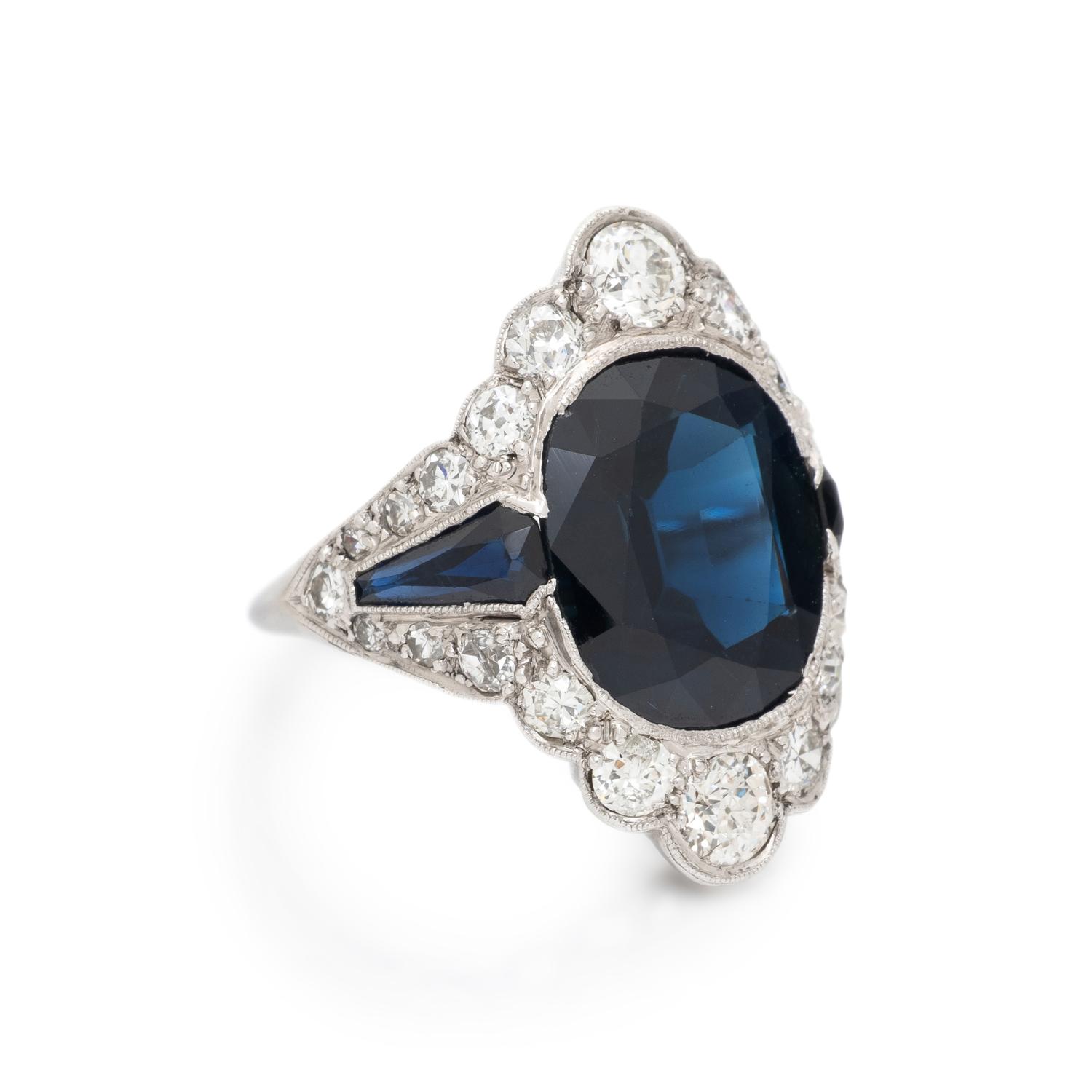 SAPPHIRE, DIAMOND, AND PLATINUM RING