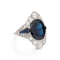 SAPPHIRE, DIAMOND, AND PLATINUM RING