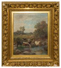 L. Rebecca Knox, (American, 20th century), Cows Drinking at the Stream