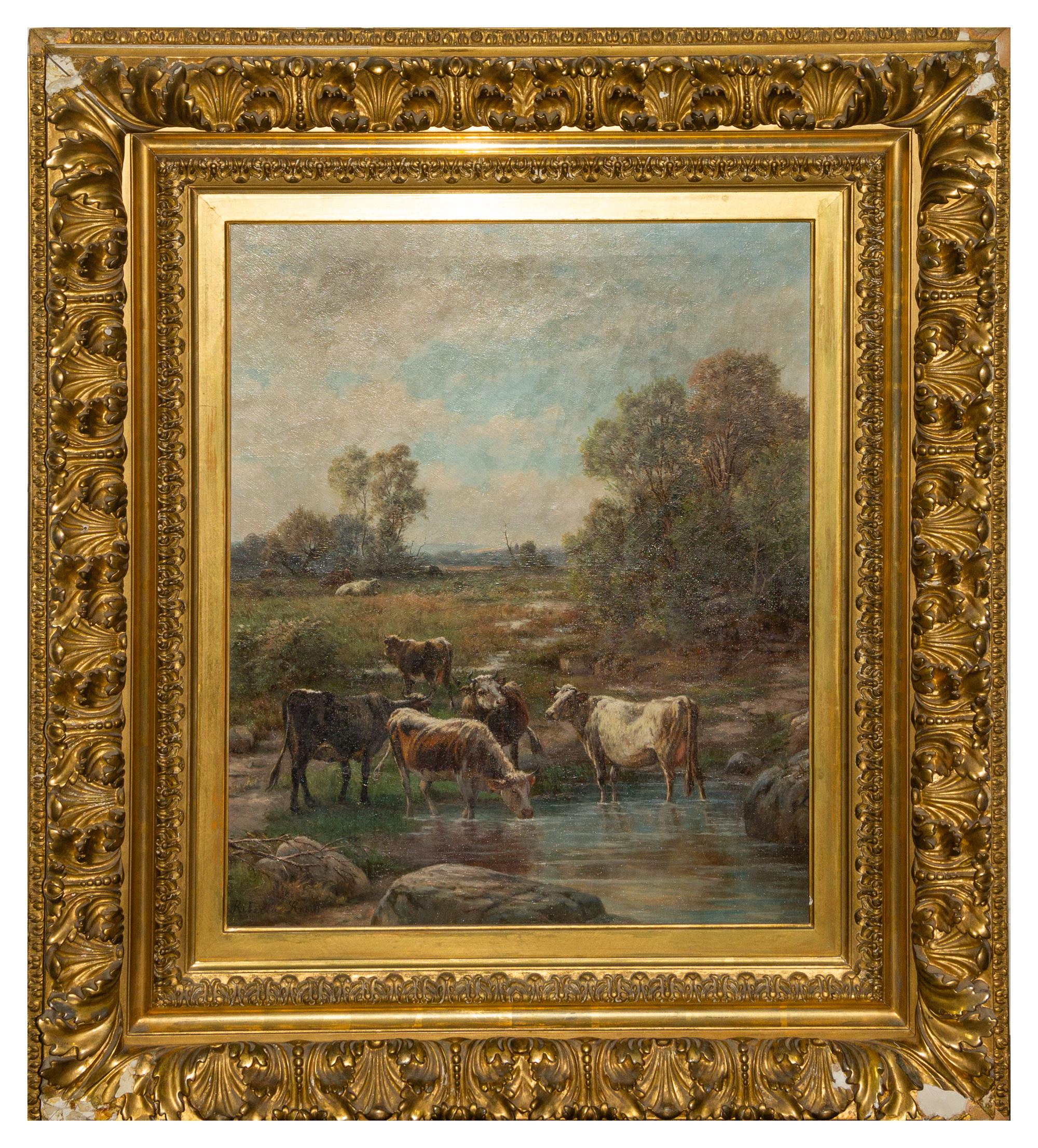 L. Rebecca Knox, (American, 20th century), Cows Drinking at the Stream