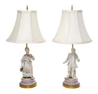 A Pair of Continental Bisque Porcelain Figures Height 11 inches.