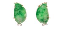 JADE AND DIAMOND EARCLIPS