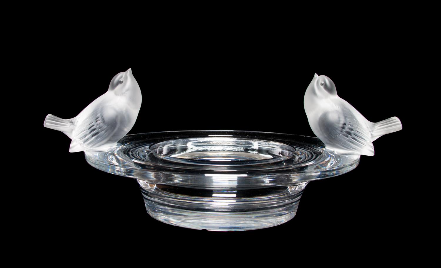 A Lalique Molded and Frosted Glass Center Bowl Height 6 1/4 x diameter 12 inches.