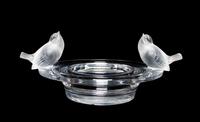 A Lalique Molded and Frosted Glass Center Bowl Height 6 1/4 x diameter 12 inches.