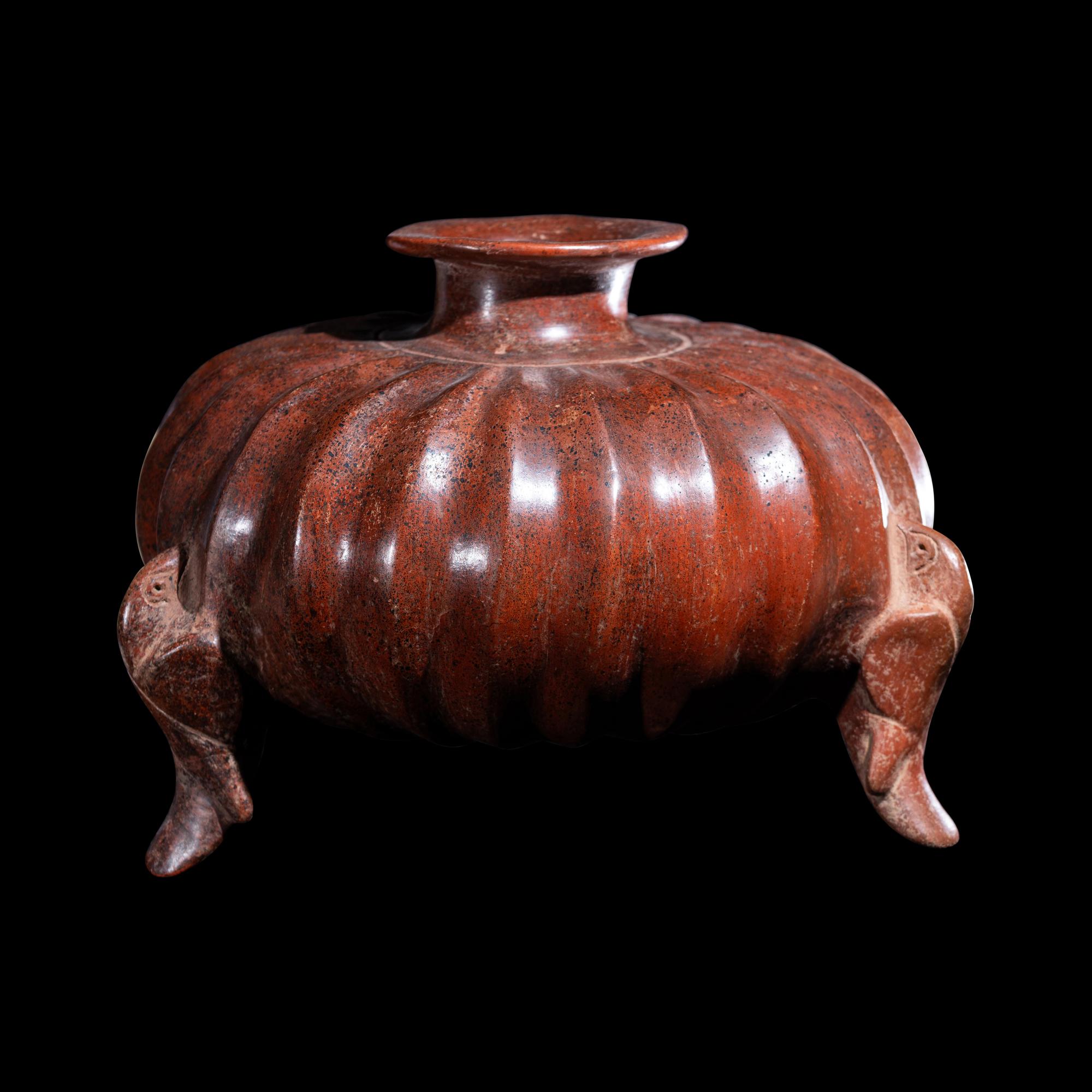 A Colima Redware Gadrooned Vessel