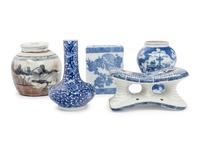 Five Chinese and Japanese Blue and White Porcelain Articles