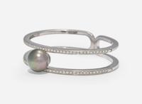 An 18K White Gold, Diamond, and Pearl Bracelet and Ring